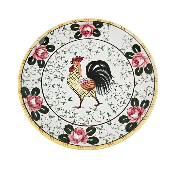 Early Provincial Other - Early Provincial Dinner Plate Hand Painted Ceramic Rooster Roses UCAGCO Japan